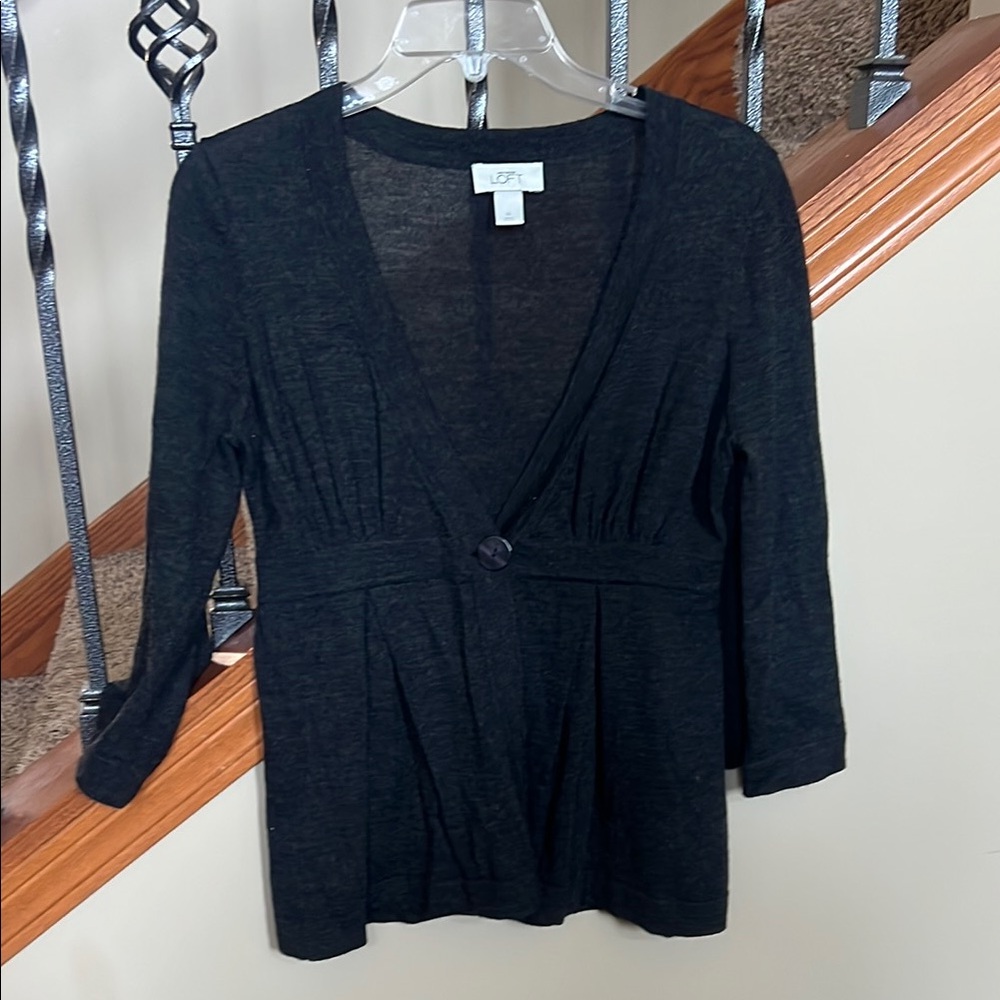 LOFT Black V-Neck Button Front Cardigan